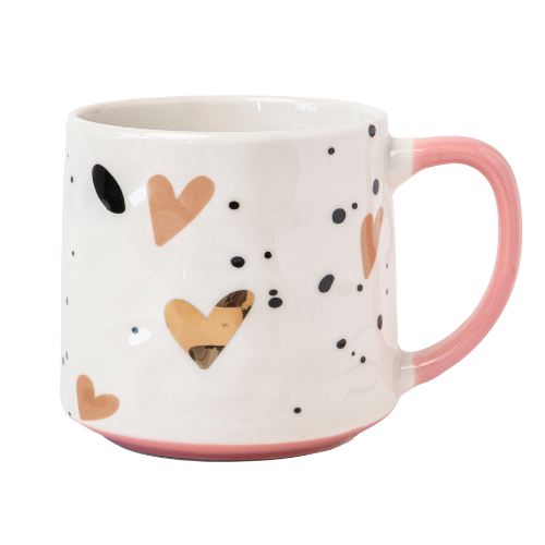 Luxury Ceramic Bone China Coffee Mug with Gold Heart Design 500ml Assorted Designs Mugs FabFinds Pink
