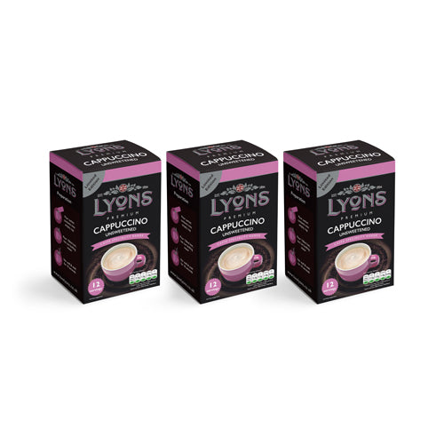 Lyons Premium Cappuccino Unsweetened Instant Coffee x 12 Sachets - 3 Pack Tesco Tesco 3 Packs
