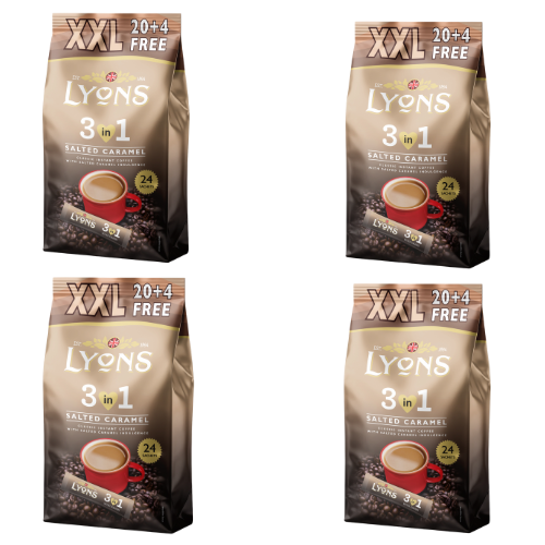 Lyons Salted Caramel 3 in 1 Instant Coffee Satchets 24 x 18g - 4 Packs Tesco Tesco 4 Packs
