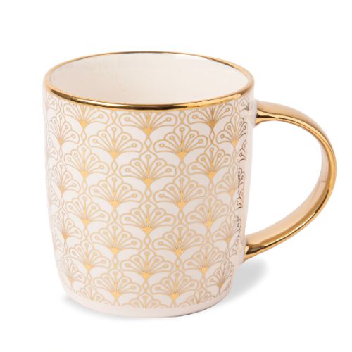 Gold and Cream Gold Ceramic Mug 350ml Assorted Designs Mugs FabFinds Echo Curve