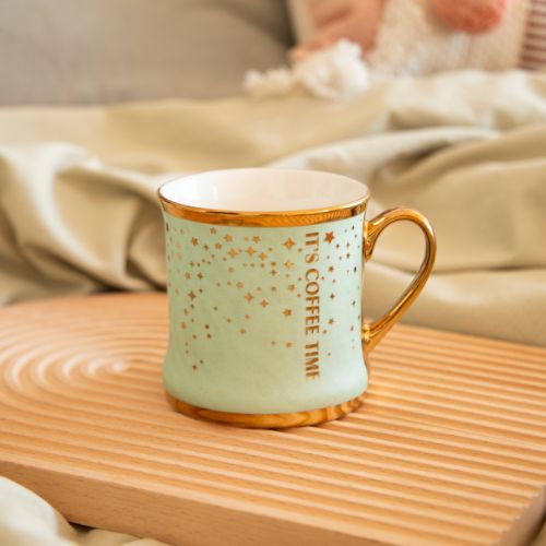 It's Coffee Time Ceramic Mug with Gold Finish 350ml Assorted Designs Mugs FabFinds Mint Green
