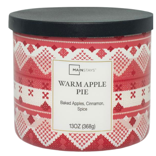 Mainstays Scented 3-Wick Jar Candle Warm Apple Pie 13 oz Candles Mainstays