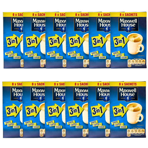 Maxwell House Instant 3 in 1 Sugar Coffee 8 Sachets 11g Assorted Packs Coffee Maxwell House Pack of 12