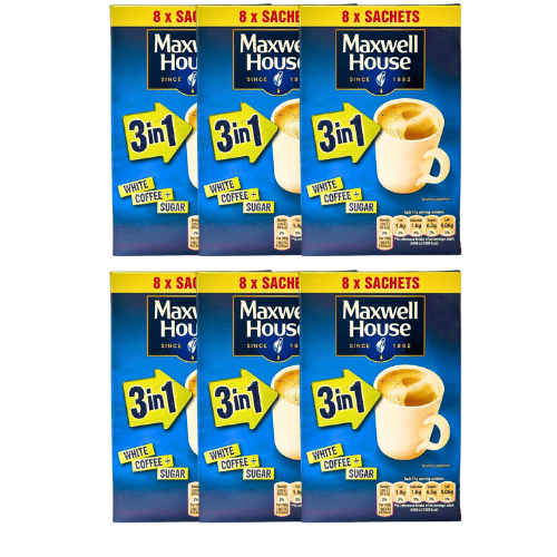 Maxwell House Instant 3 in 1 Sugar Coffee 8 Sachets 11g Assorted Packs Coffee Maxwell House Pack of 6