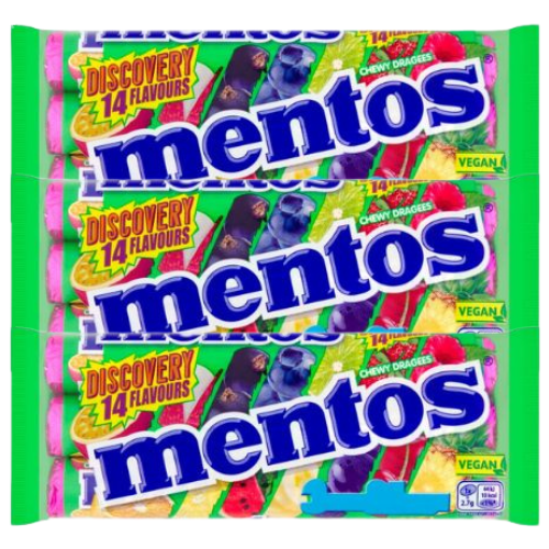 Mentos Discovery 14 Flavours Chewy Dragees Rolls 3 x 37.5g Assorted Packs Sweets, Mints & Chewing Gum Mentos Pack of 3