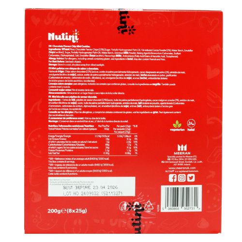 Nutini Mini Cookies Choc Chip 8 x 25g Biscuits & Cereal Bars Nutini
