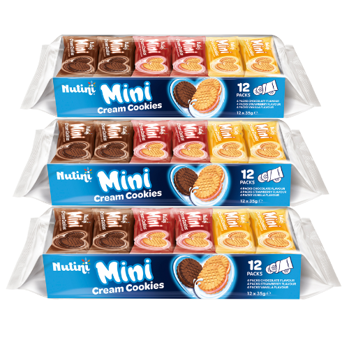 Nutini Mini Cream Cookies 12 x 35g Assorted Biscuits & Cereal Bars Nutini Pack of 3