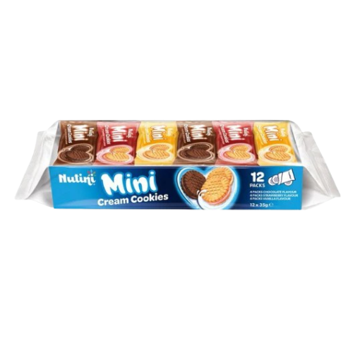 Nutini Mini Cream Cookies 12 x 35g Assorted Biscuits & Cereal Bars Nutini Pack of 1
