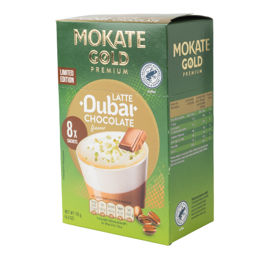Mokate Gold Latte Dubai Chocolate Flavour 8 x Sachets 140g Limited Edition Coffee Mokate Pack of 1