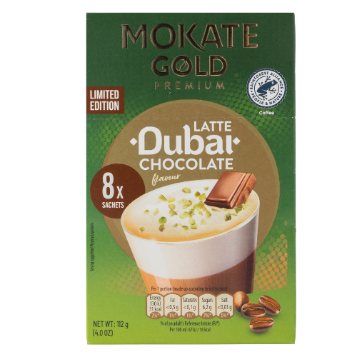 Mokate Gold Latte Dubai Chocolate Flavour 8 x Sachets 140g Limited Edition Coffee Mokate