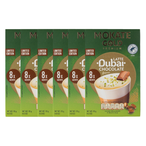 Mokate Gold Latte Dubai Chocolate Flavour 8 x Sachets 140g Limited Edition Coffee Mokate Pack of 6