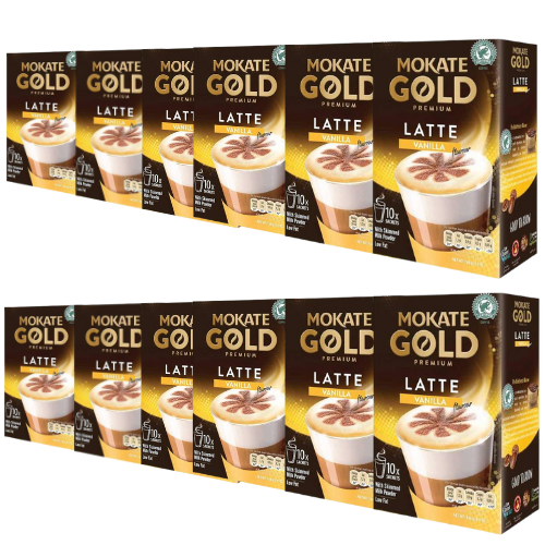 Mokate Gold Premium Vanilla Latte 10 Pack 140g Assorted Packs Coffee Mokate Pack of 12