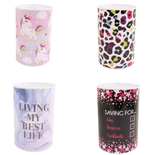 Decorative Money Tins In Assorted Designs Kids Storage FabFinds Assorted(Pack of 12)