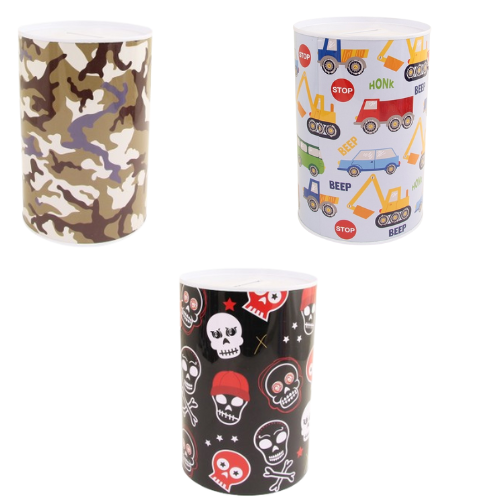 Decorative Money Tins In Assorted Designs Kids Storage FabFinds Assorted1(Pack of 12)