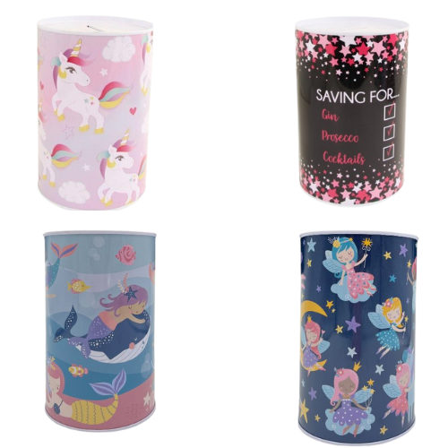 Decorative Money Tins In Assorted Designs Kids Storage FabFinds Assorted(Pack of 12)