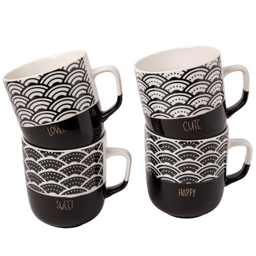 Monochrome Black & White Mugs 370ml Assorted Designs Mugs FabFinds