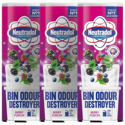 Neutradol Odour Destroyer Dustbin Powder Berry Fusion 350g Assorted Packs Bin Cleaners & Accessories Neutradol Pack of 3