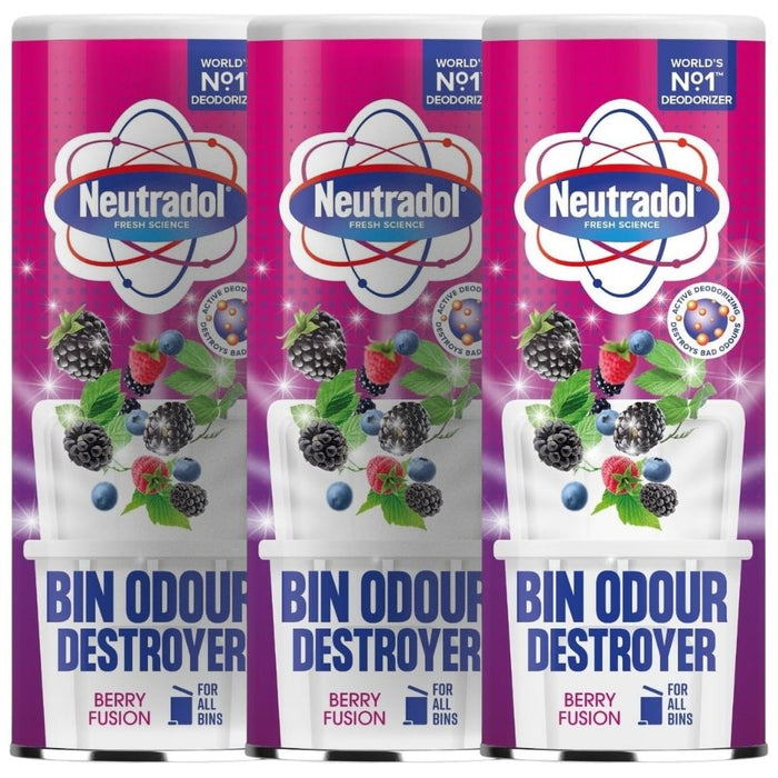 Neutradol Odour Destroyer Dustbin Powder Berry Fusion 350g Assorted Packs Bin Cleaners & Accessories Neutradol Pack of 3