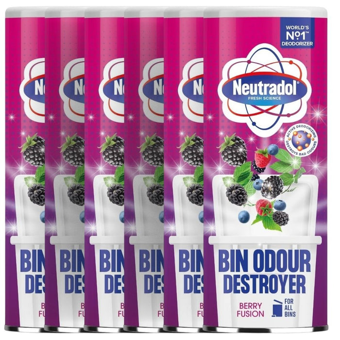Neutradol Odour Destroyer Dustbin Powder Berry Fusion 350g Assorted Packs Bin Cleaners & Accessories Neutradol Pack of 6
