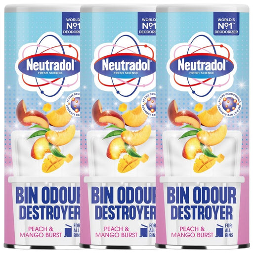 Neutradol Odour Destroyer Dustbin Powder Peach & Mango Burst 350g Assorted Packs Bin Cleaners & Accessories Neutradol Pack of 3