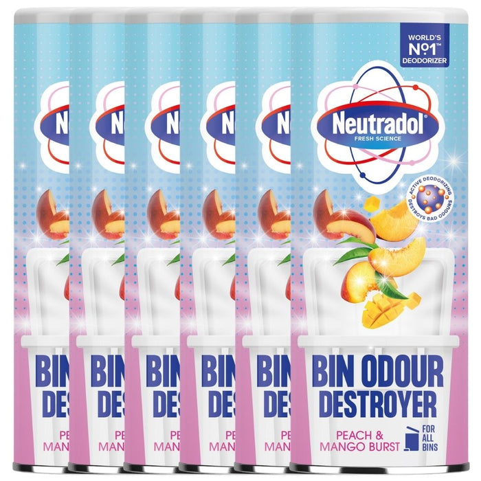 Neutradol Odour Destroyer Dustbin Powder Peach & Mango Burst 350g Assorted Packs Bin Cleaners & Accessories Neutradol Pack of 6