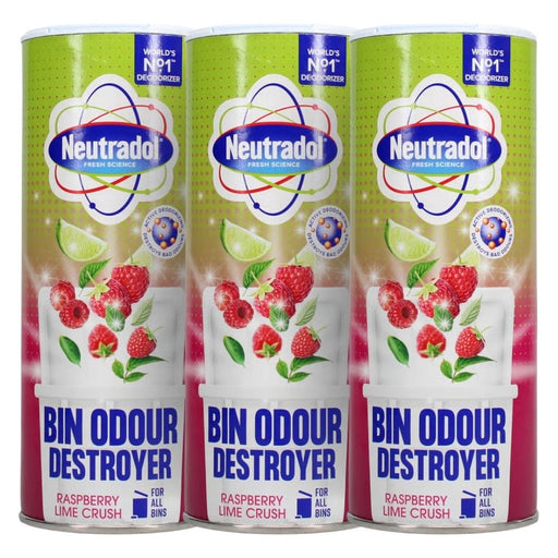 Neutradol Odour Destroyer Dustbin Powder Raspberry Lime Crush 350g Assorted Packs Bin Cleaners & Accessories FabFinds Pack of 3