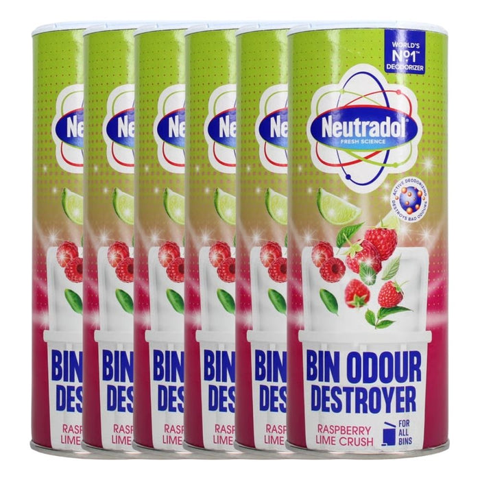 Neutradol Odour Destroyer Dustbin Powder Raspberry Lime Crush 350g Assorted Packs Bin Cleaners & Accessories FabFinds Pack of 6
