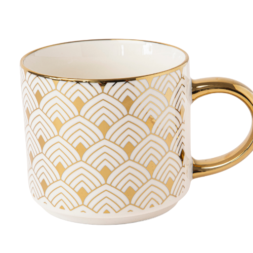 Elegant Bone China Gold Handle Mug 490ml Assorted Designs Mugs FabFinds Monochrome Deco Arches