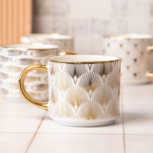 Elegant Bone China Gold Handle Mug 490ml Assorted Designs Mugs FabFinds