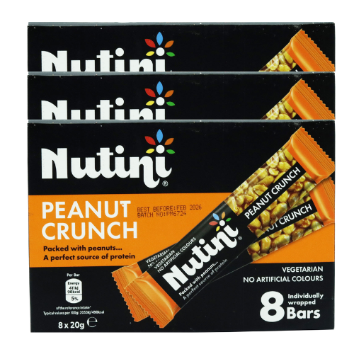 Nutini Peanut Crunch 8 Bars 160g Biscuits & Cereal Bars Nutini Pack of 3