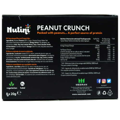 Nutini Peanut Crunch 8 Bars 160g Biscuits & Cereal Bars Nutini