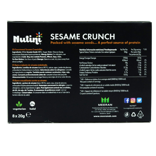 Nutini Sesame Crunch 8 Bars 160g Biscuits & Cereal Bars Nutini