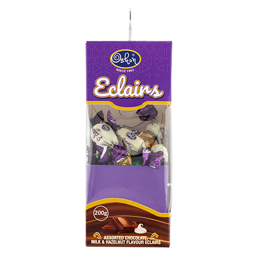 Oshon Purple Eclairs Assorted Chocolate Milk & Hazelnut Flavour 200g Chocolates oshon   