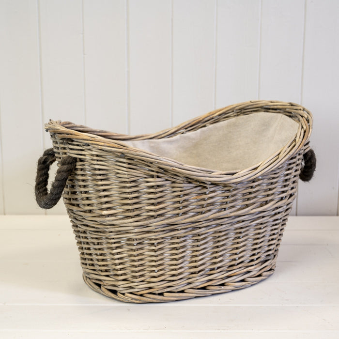 Oval Log Basket with Rope Handles