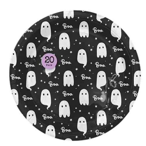 Halloween Printed Paper Plates Ghost Design 23cm – Pack of 20 Halloween Accessories FabFinds