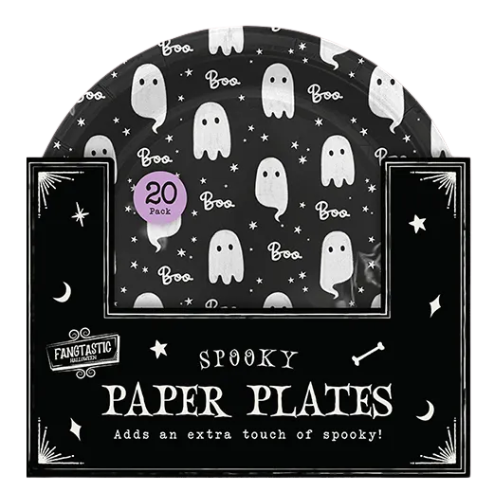 Halloween Printed Paper Plates Ghost Design 23cm – Pack of 20 Halloween Accessories FabFinds
