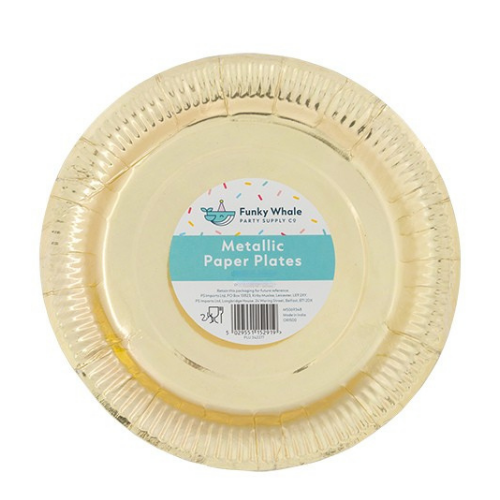 Funky Whale Large Metallic Paper Plates 28cm Pack of 8 Party decor Funky Whale Gold