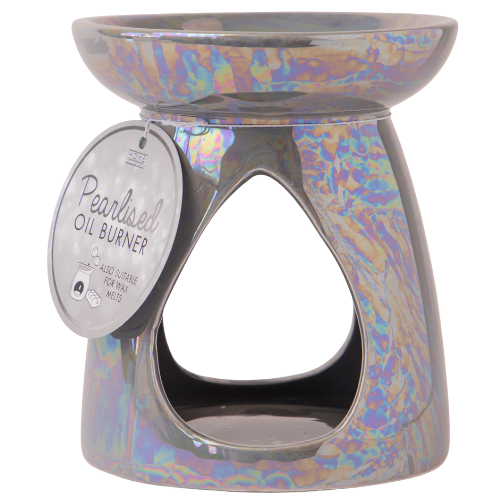 Deluxe Teardrop Pearlised Oil and Wax Melt Burner 14cm Assorted Colours Wax Melts & Oil Burners FabFinds Grey