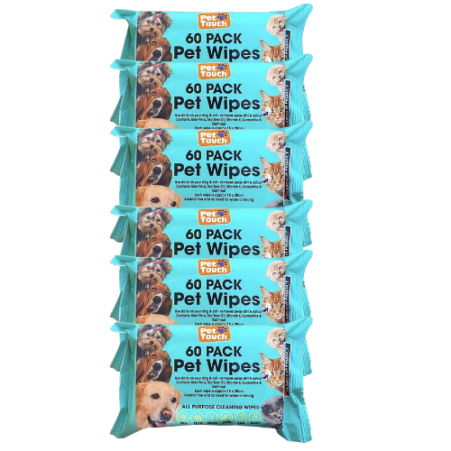 Pet Touch Pet Wipes All Purpose 60 Pack Assorted Packs Pet Cleaning Supplies Pet Touch Pack of 6