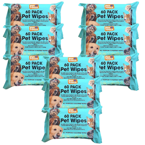 Pet Touch Pet Wipes All Purpose 60 Pack Assorted Packs Pet Cleaning Supplies Pet Touch Pack of 9