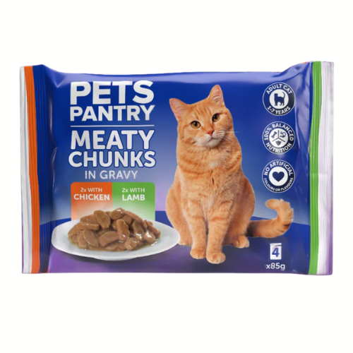 Pets Pantry Meaty Chunks In Gravy Cat Food 4 x 85g Cat Food pets pantry