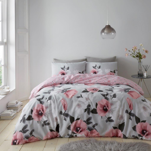 3D Digital Poppy Printed Duvet Cover Set Blush Pink Assorted Colours Duvet Sets FabFinds