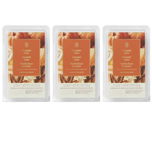 Pumpkin Spice Caramel Latte & Vanilla Bean Amber Wax Melts 12 Pack 2.5oz Wax Melts Mainstays Pack of 3