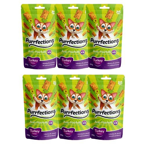 Purrfections Anti-Hairball Turkey Flavour 60g Assorted Packs Cat Food & Treats Purrfections Pack of 6