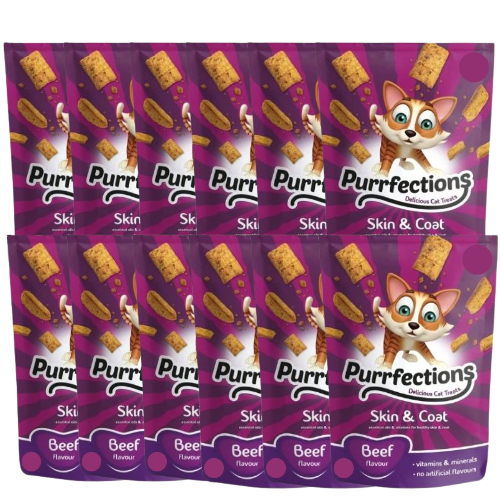 Purrfections Skin & Coat Beef Flavour Cat Treats 60g Cat Food & Treats Purrfections Pack of 12