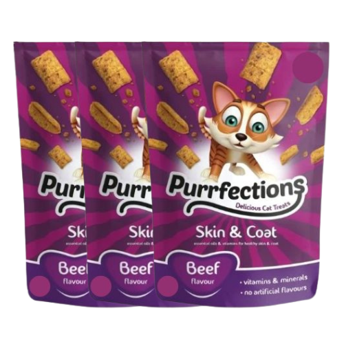 Purrfections Skin & Coat Beef Flavour Cat Treats 60g Cat Food & Treats Purrfections Pack of 3