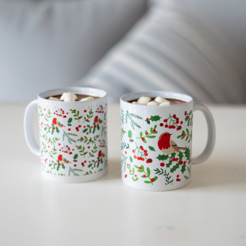 Festive Ceramic Robin Mugs 330ml Assorted Mugs Fabfinds