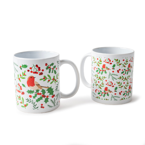 Festive Ceramic Robin Mugs 330ml Assorted Mugs Fabfinds