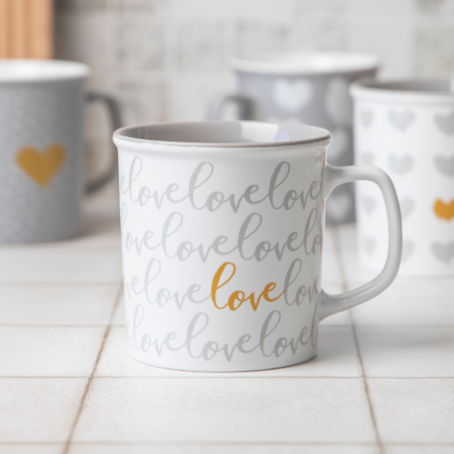 Romantic Love Heart Print Ceramic Mug 440ml Assorted Designs Mugs FabFinds Golden Dot Love