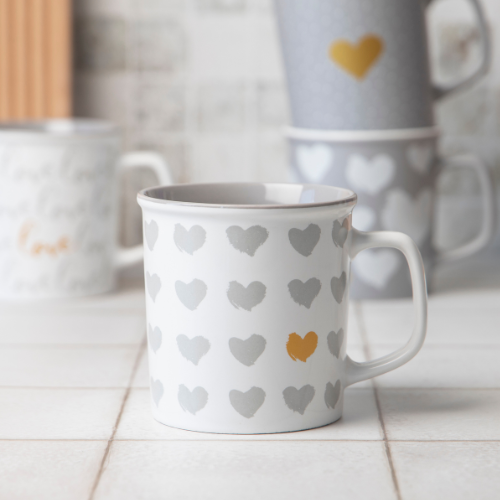 Romantic Love Heart Print Ceramic Mug 440ml Assorted Designs Mugs FabFinds Sweetheart Grey
